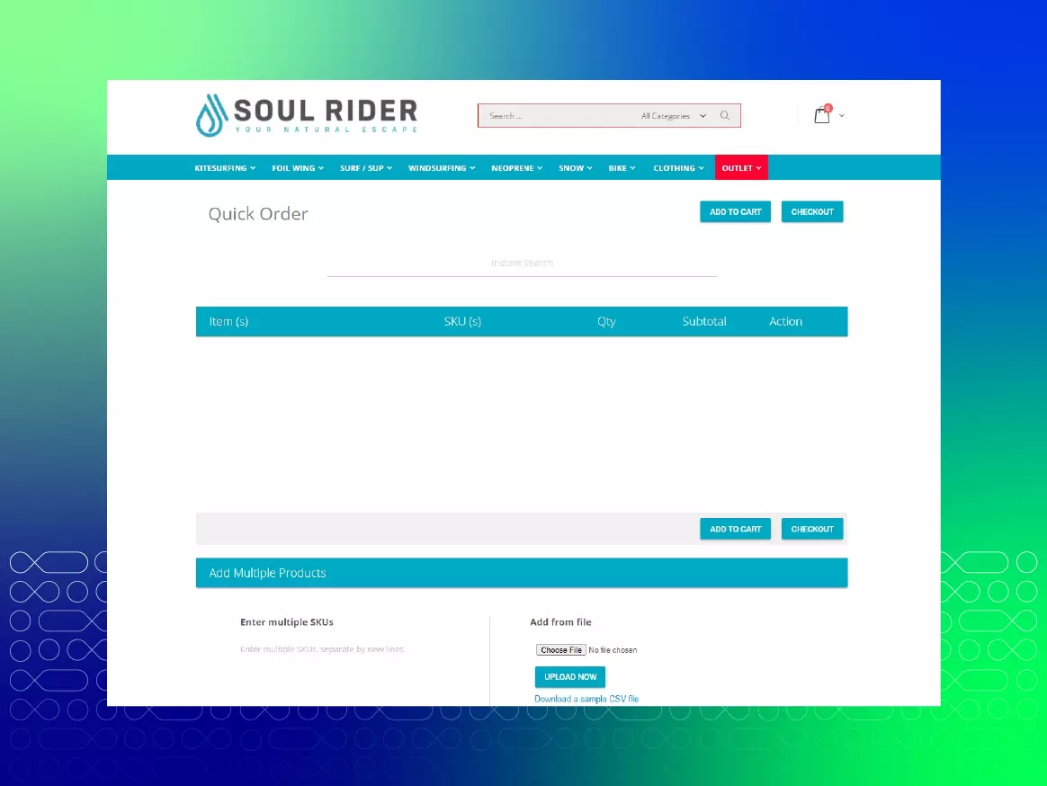 Magento 2 Quick Order extension on soul rider store